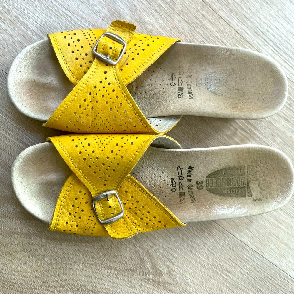 Yellow Worishofer sandals. Yellow color. Slight wedge.